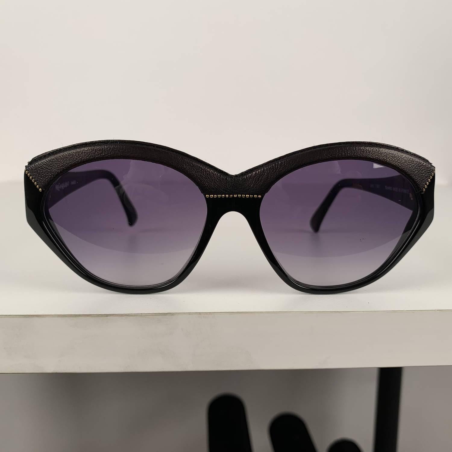 Women's Yves Saint Laurent Vintage Black Sunglasses 8916 P367 with Leather