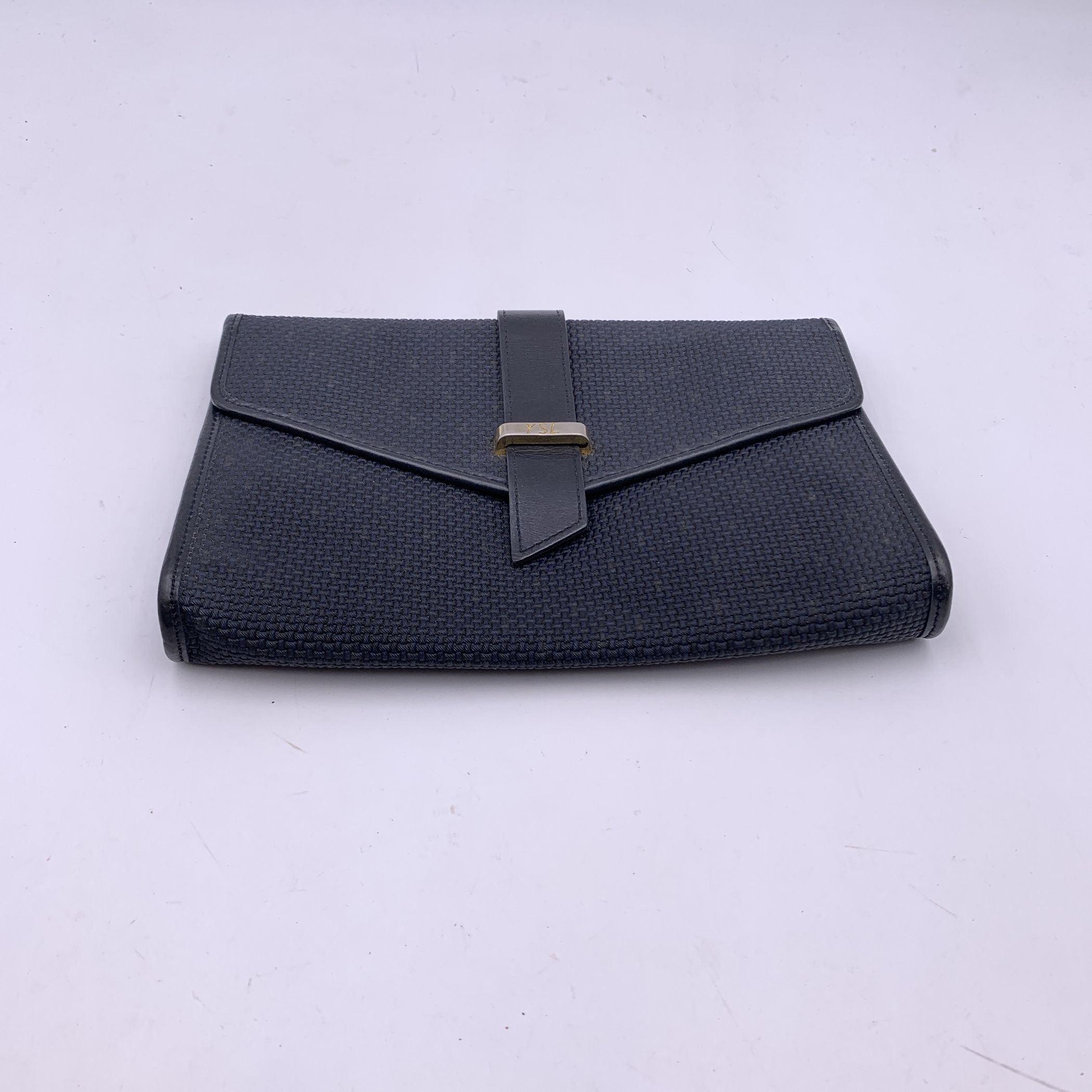 Women's Yves Saint Laurent Vintage Black Textured Vinyl Canvas Clutch Bag