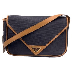 Yves Saint Laurent Vintage Schwarz Textured Vinyl Canvas Crossbody Bag