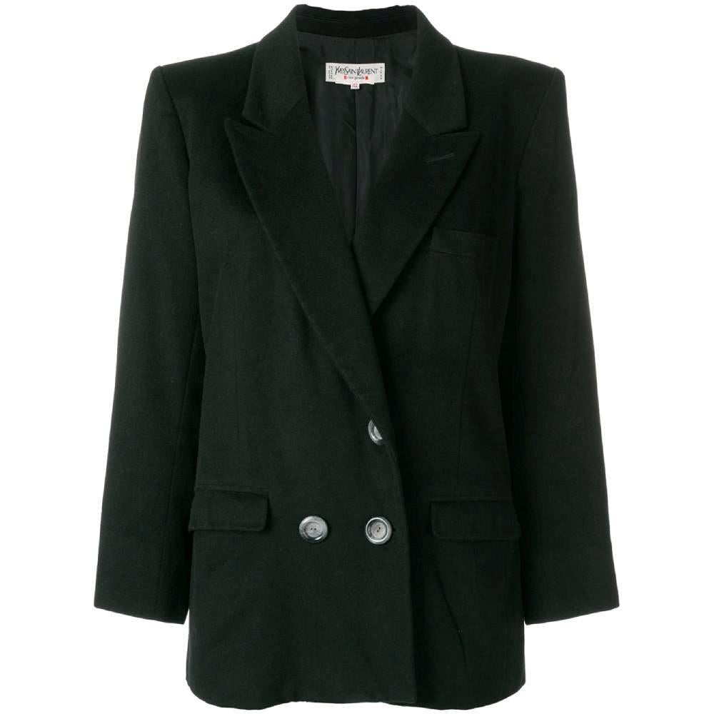 Yves Saint Laurent Vintage black wool double-breasted 80s blazer