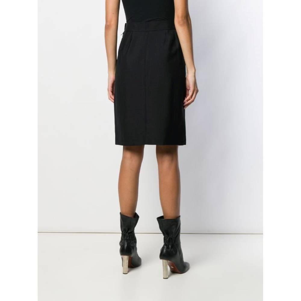 Women's Yves Saint Laurent Vintage black wool midi straight 80s skirt