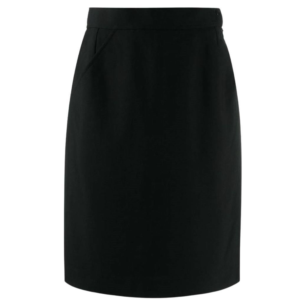 Yves Saint Laurent Vintage black wool midi straight 80s skirt