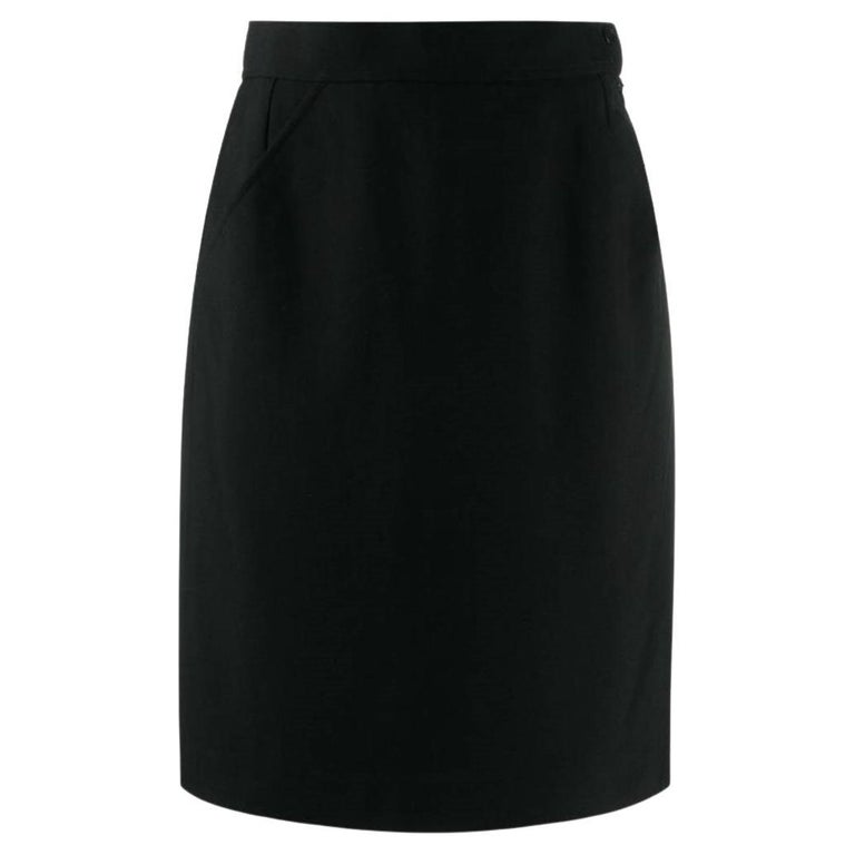 Yves Saint Laurent Vintage black wool midi straight 80s skirt For Sale ...