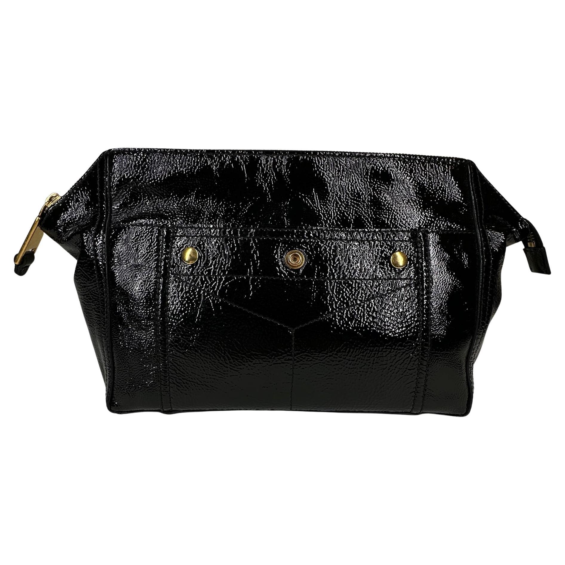 Yves Saint Laurent Vintage Distressed Leather Black Cosmetic Bag For Sale