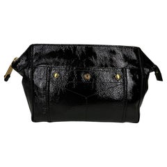 Yves Saint Laurent Used Distressed Leather Black Cosmetic Bag