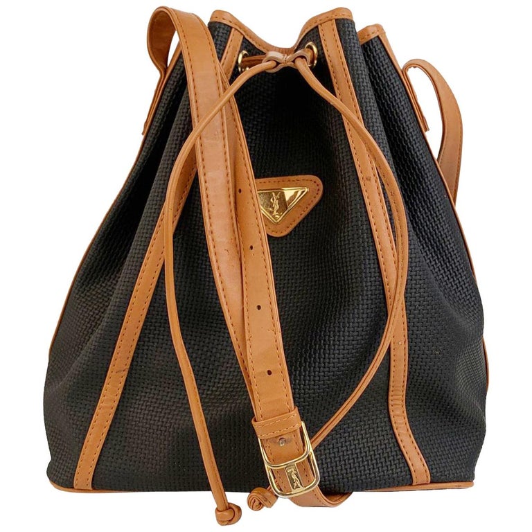 Yves Saint Laurent Vintage BlackTextured Canvas Bucket Bag For Sale at