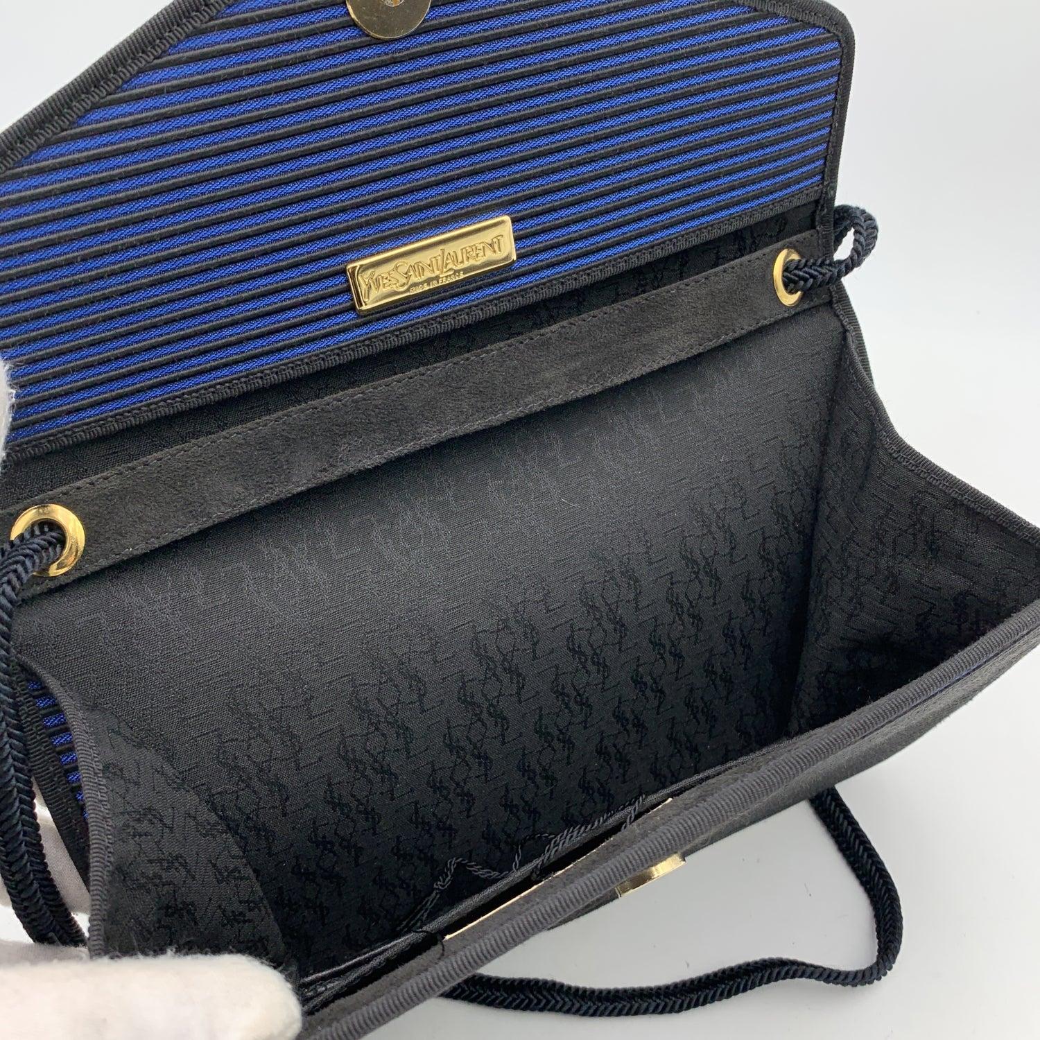 Yves Saint Laurent Vintage Blue and Black Ribbed Shoulder Bag 1