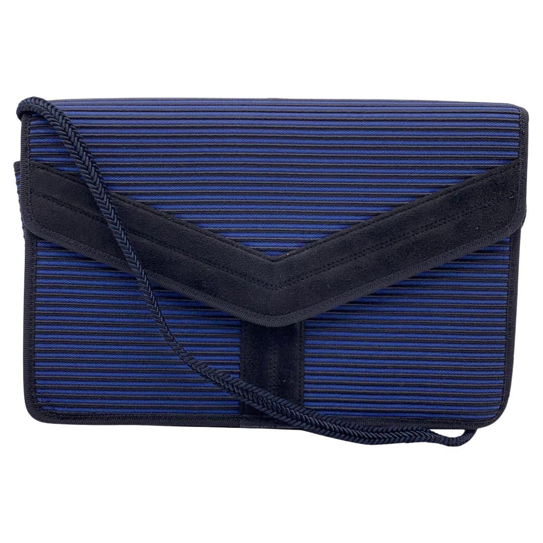 Yves Saint Laurent Vintage Blue and Black Ribbed Shoulder Bag