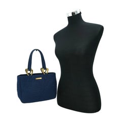 Yves Saint Laurent Vintage Blue Arabesque Nylon Canvas Handbag