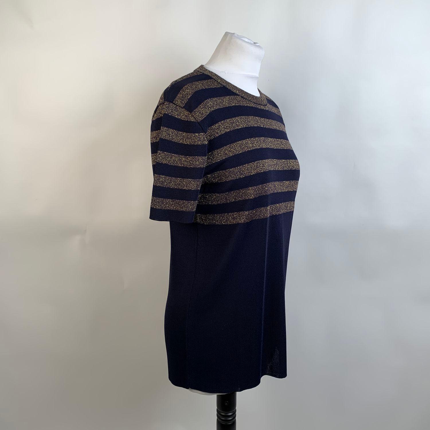 Black Yves Saint Laurent Vintage Blue Gold Stripes Jumper Size 42