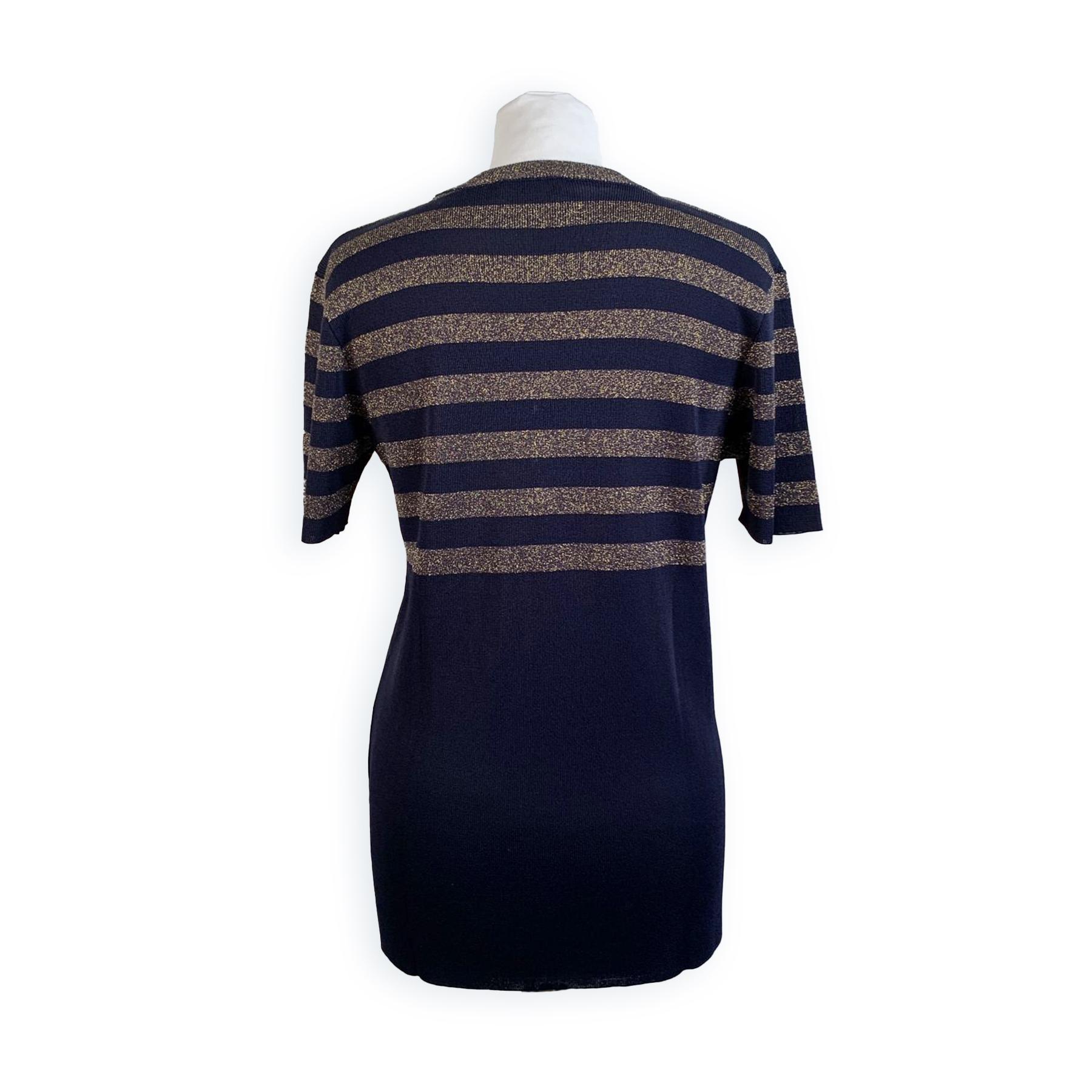 Women's Yves Saint Laurent Vintage Blue Gold Stripes Jumper Size 42