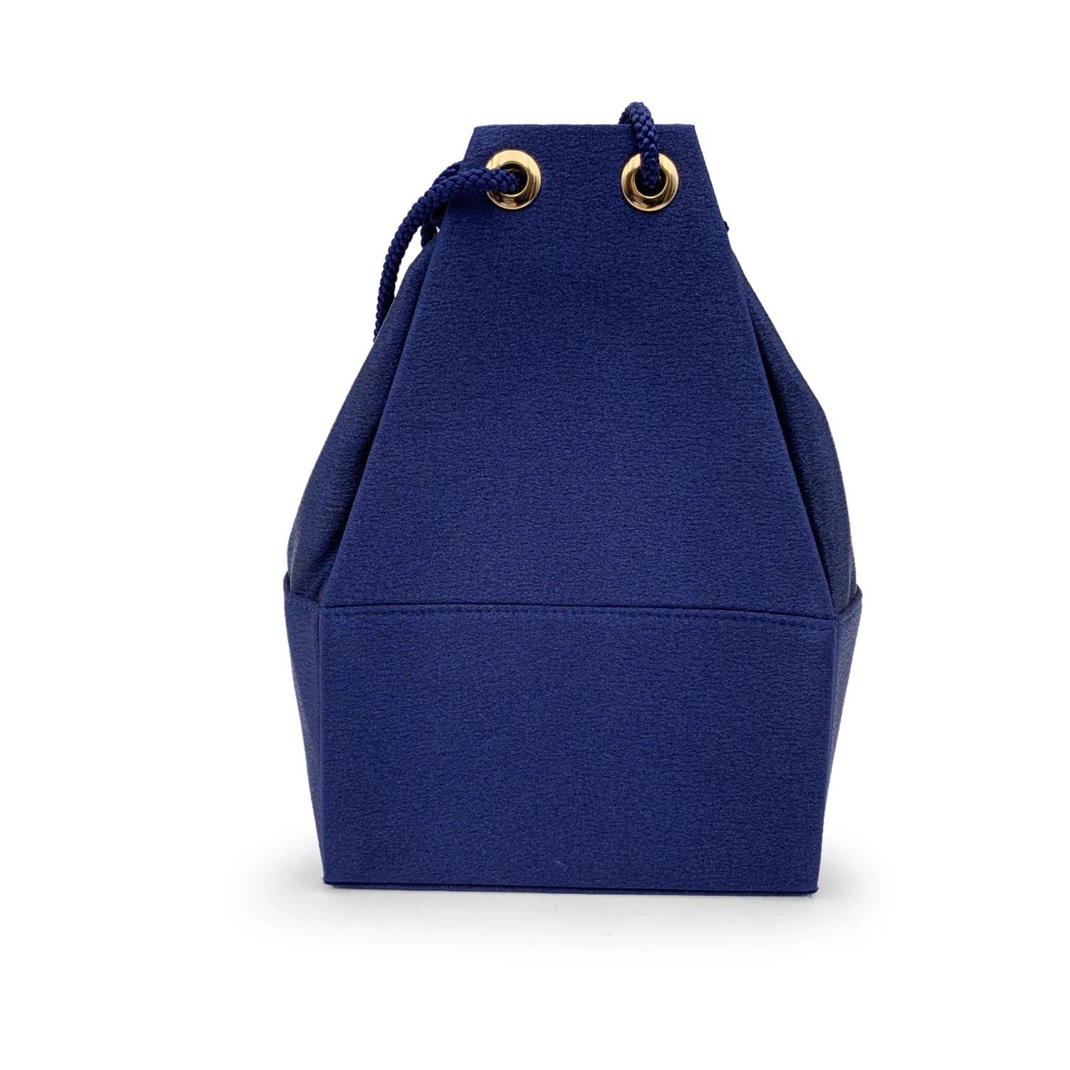 Yves Saint Laurent Vintage Blue Satin Shoulder Drawstring Box Bag In Excellent Condition For Sale In Rome, Rome