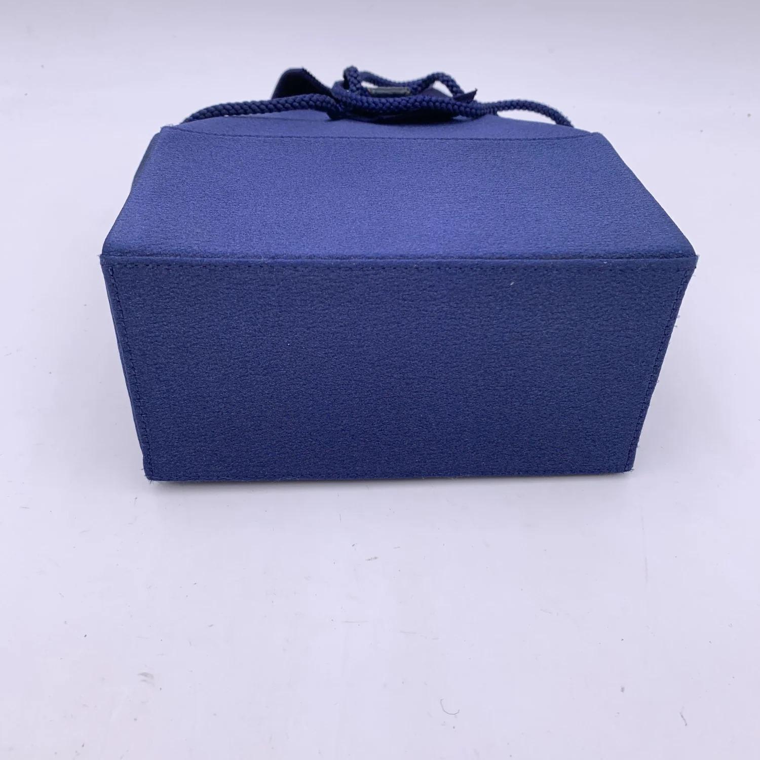 Yves Saint Laurent Vintage Blue Satin Shoulder Drawstring Box Bag For Sale 2