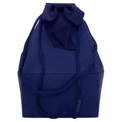 Yves Saint Laurent Vintage Blue Satin Shoulder Drawstring Box Bag