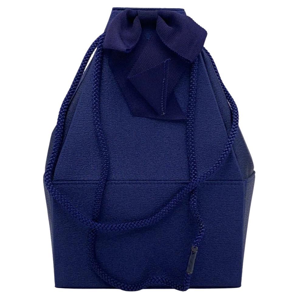 Yves Saint Laurent Vintage Blue Satin Shoulder Drawstring Box Bag For Sale