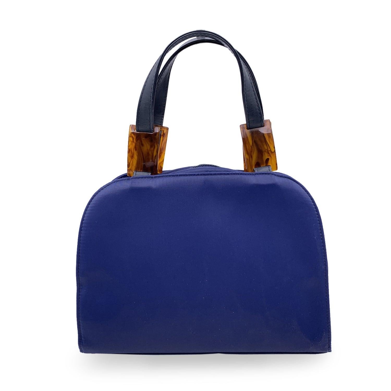 Yves Saint Laurent Vintage Blue Satin YSL Logo Satchel Handbag In Good Condition For Sale In Rome, Rome