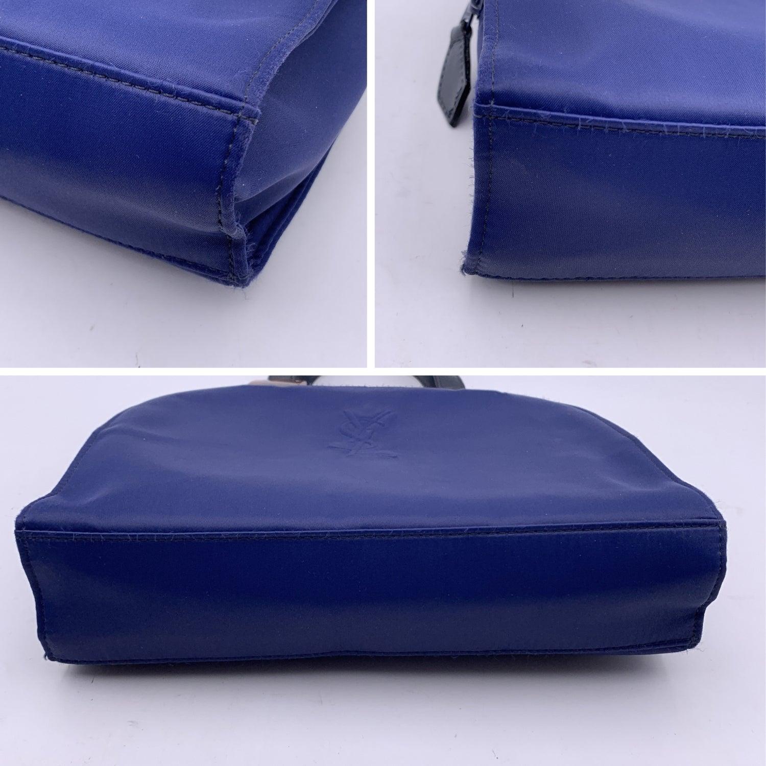 Yves Saint Laurent Vintage Blue Satin YSL Logo Satchel Handbag For Sale 1