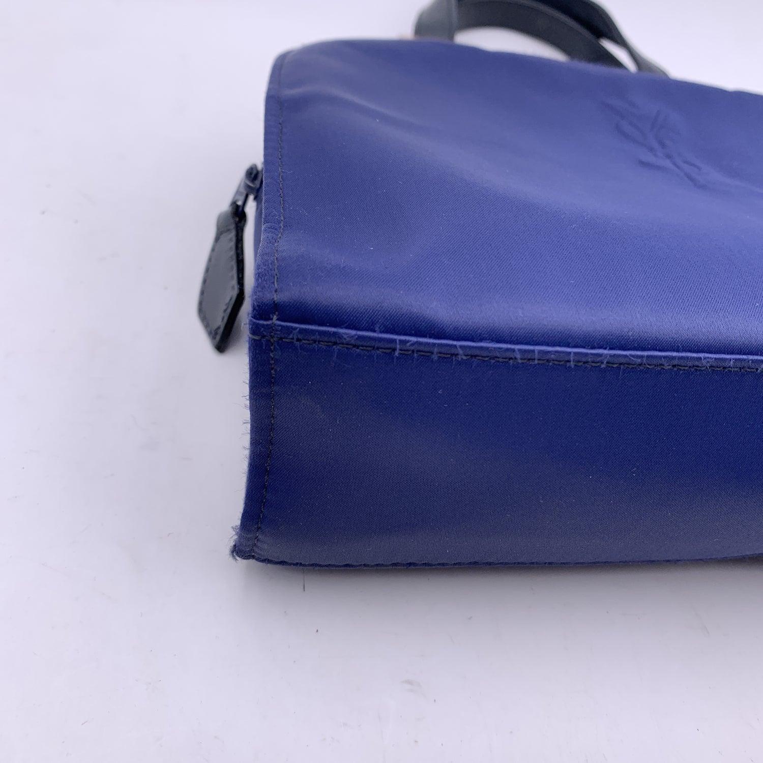 Yves Saint Laurent Vintage Blue Satin YSL Logo Satchel Handbag For Sale 4