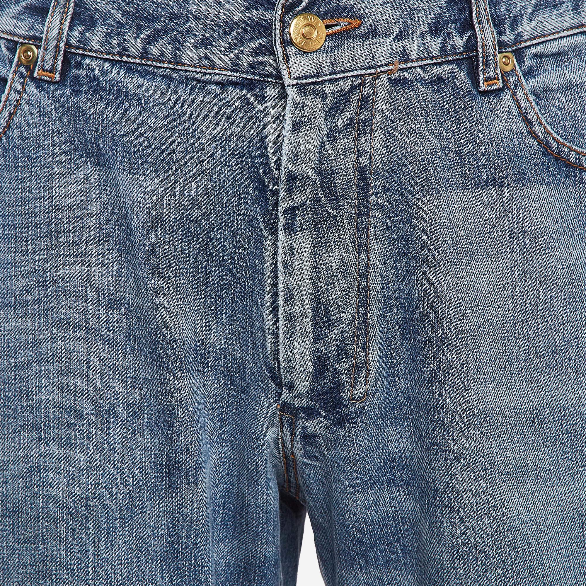 Gray Yves Saint Laurent Vintage Blue Washed Denim Straight-Leg Jeans XL Waist 36