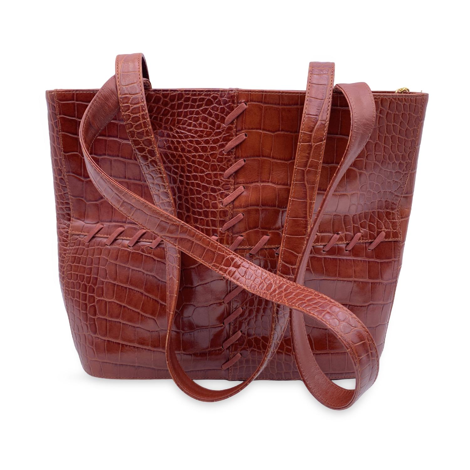 Yves Saint Laurent Vintage Brown Embossed Leather Stitch Tote Bag In Excellent Condition For Sale In Rome, Rome