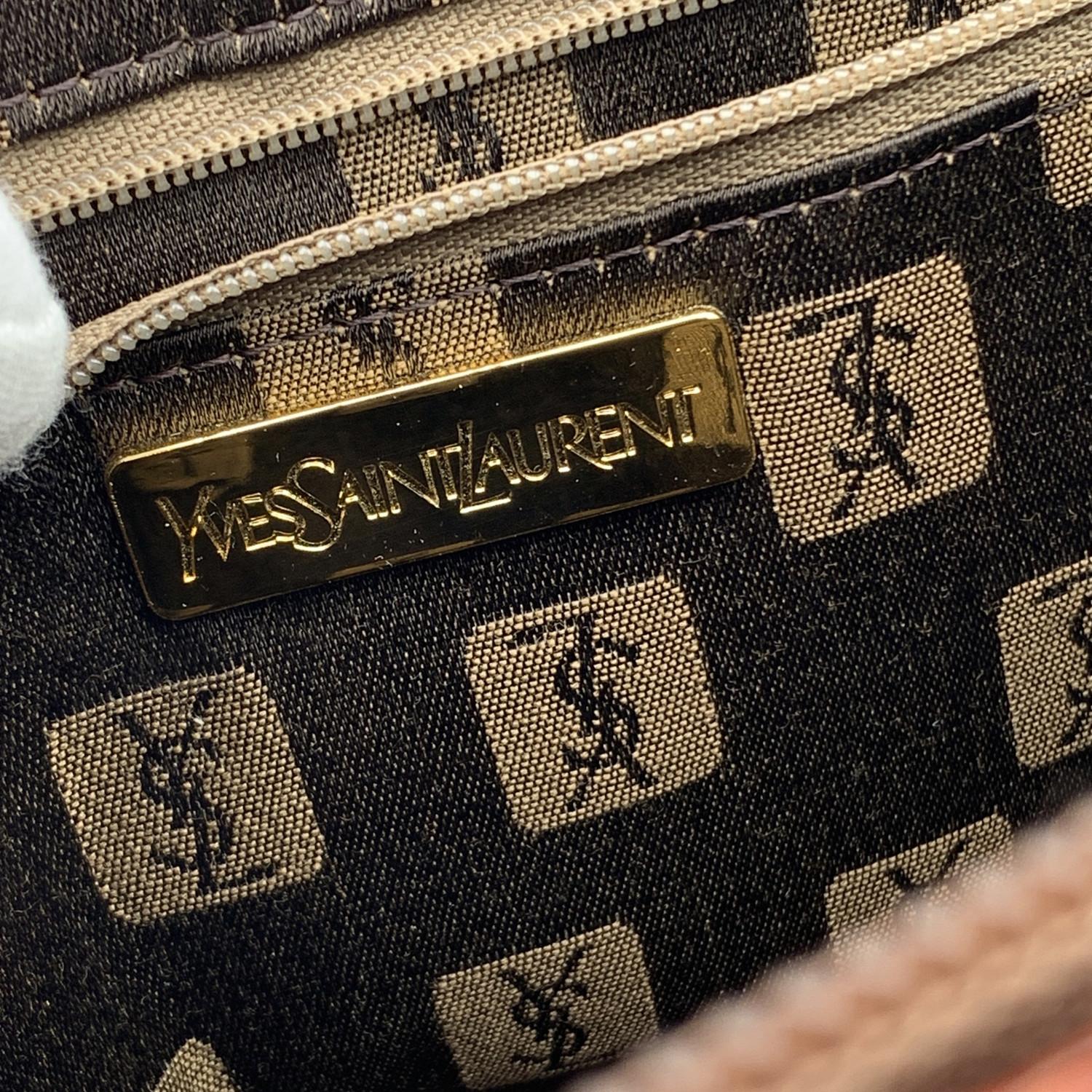 Yves Saint Laurent Vintage Brown Embossed Leather Stitch Tote Bag 2