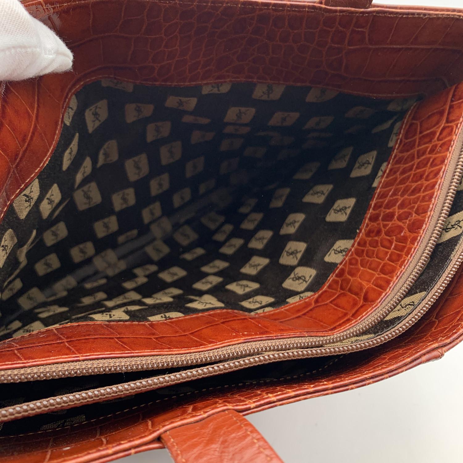 Yves Saint Laurent Vintage Brown Embossed Leather Stitch Tote Bag 3