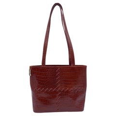 Yves Saint Laurent Vintage Brown Embossed Leather Stitch Tote Bag
