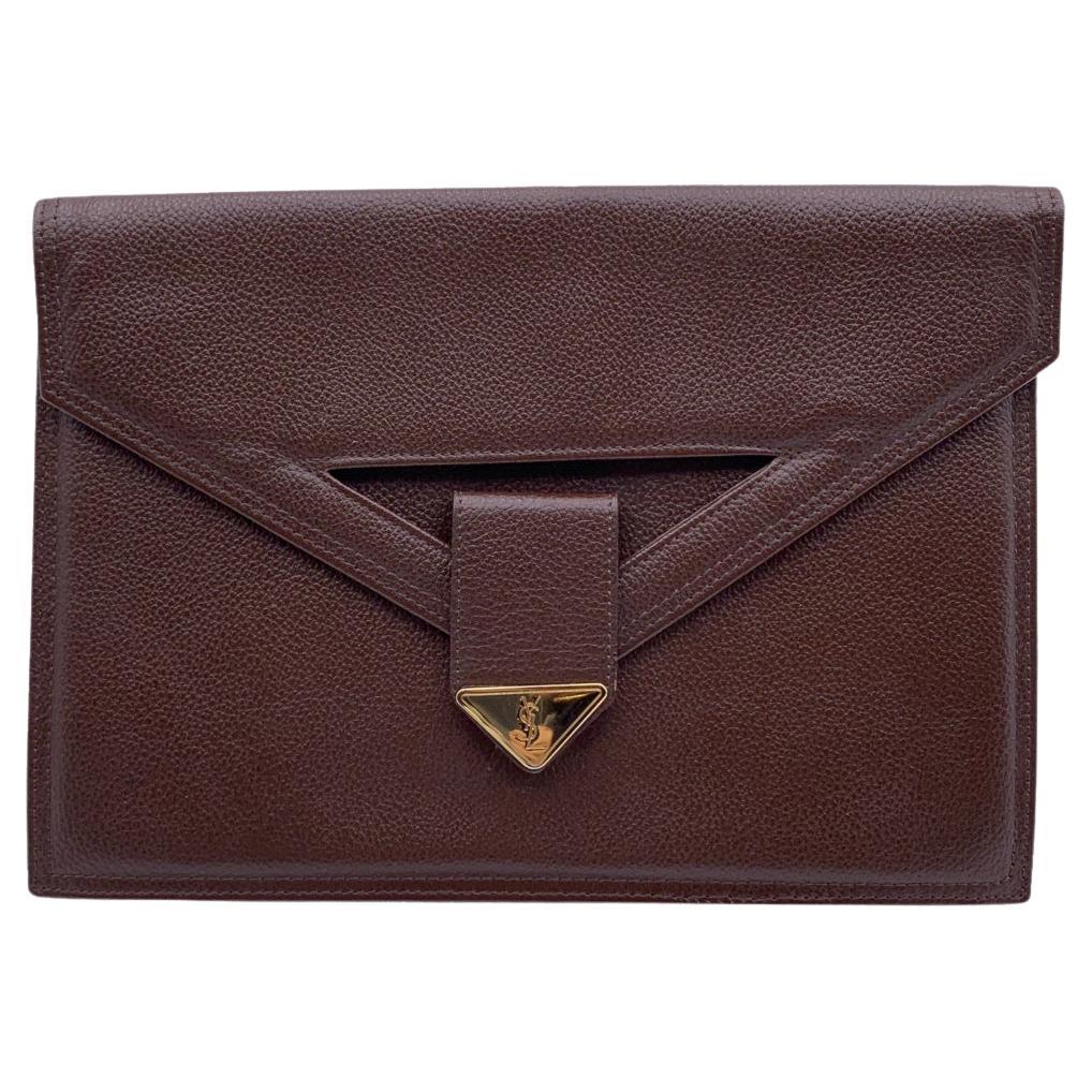 Yves Saint Laurent Vintage Brown Leather Clutch Bag Handbag