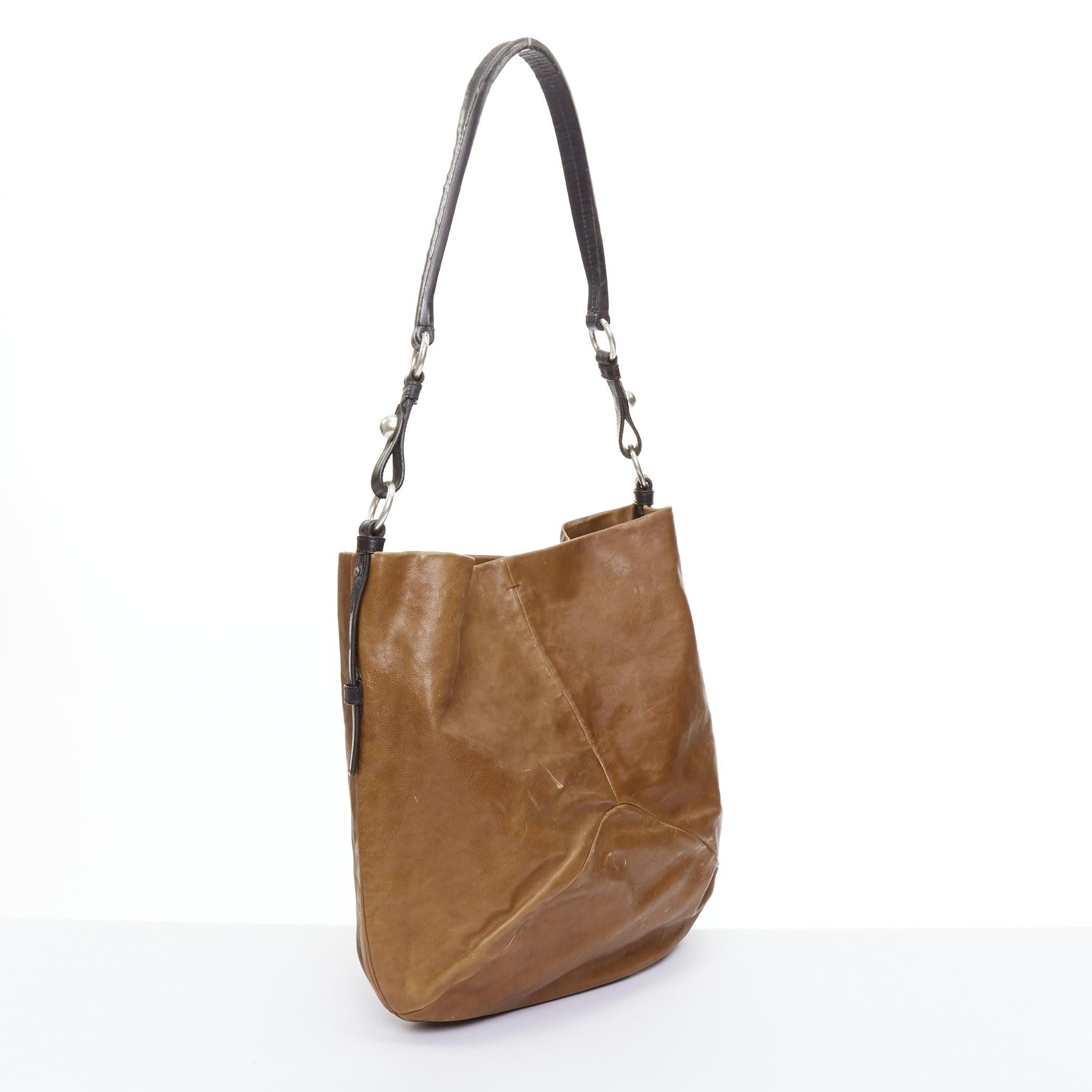 Women's YVES SAINT LAURENT Vintage brown leather silver rings shoulder hobo bag