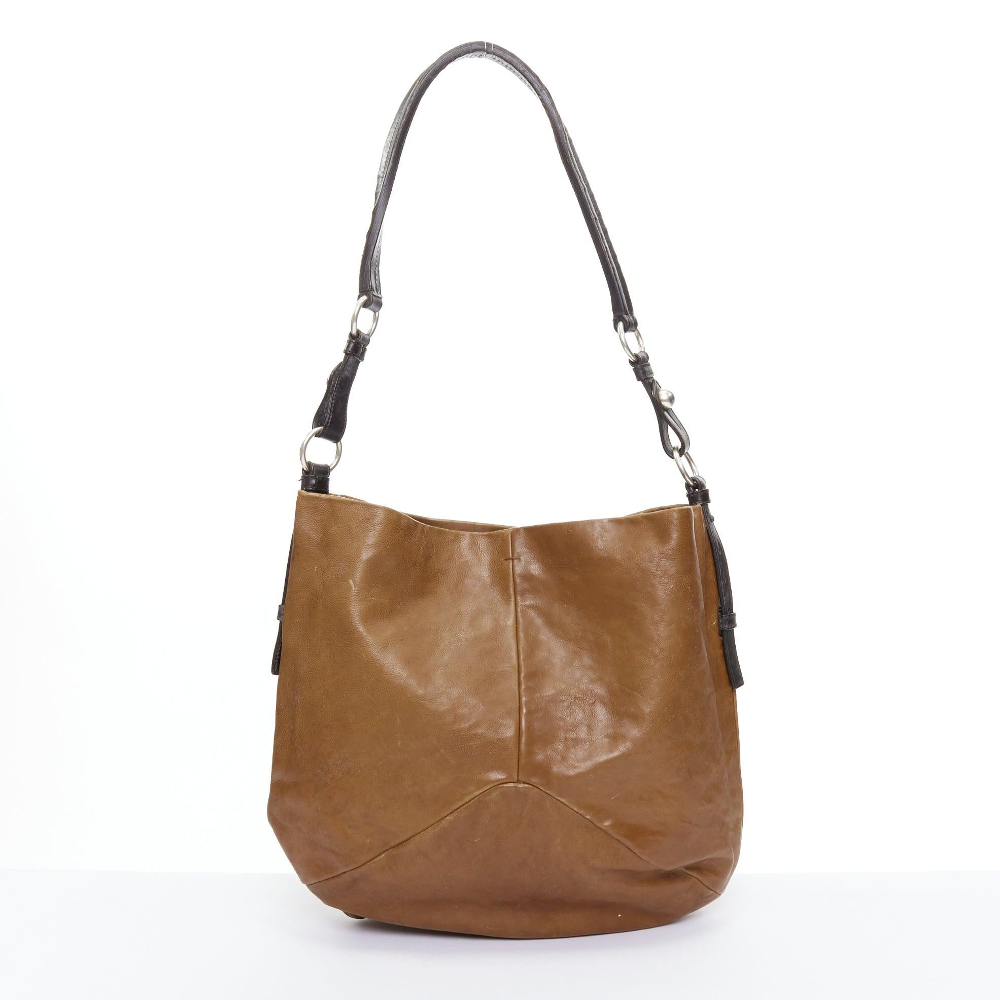 YVES SAINT LAURENT Vintage brown leather silver rings shoulder hobo bag 2