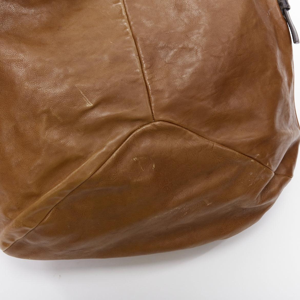 YVES SAINT LAURENT Vintage brown leather silver rings shoulder hobo bag 4