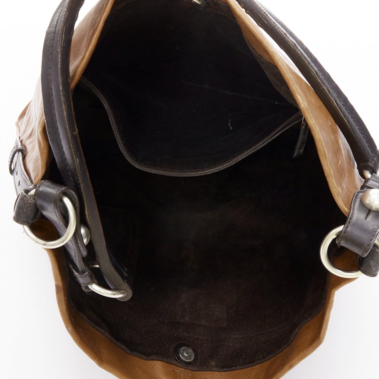 YVES SAINT LAURENT Vintage brown leather silver rings shoulder hobo bag 6
