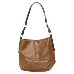 YVES SAINT LAURENT Vintage brown leather silver rings shoulder hobo bag
