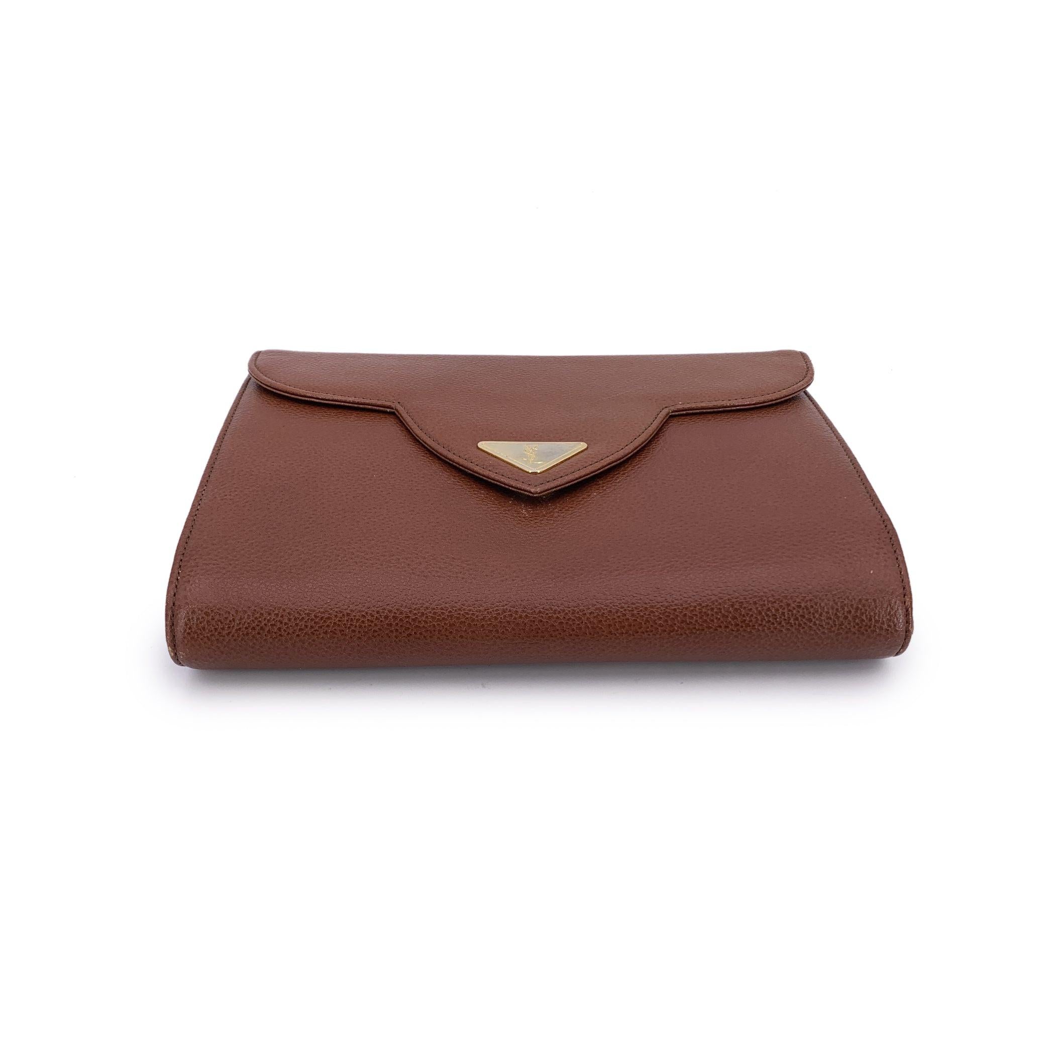 Yves Saint Laurent Vintage Braun Leder YSL Klappe Clutch Tasche Handtasche Damen im Angebot