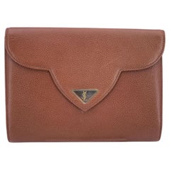 Yves Saint Laurent Vintage Brown Leather YSL Flap Clutch Bag Handbag