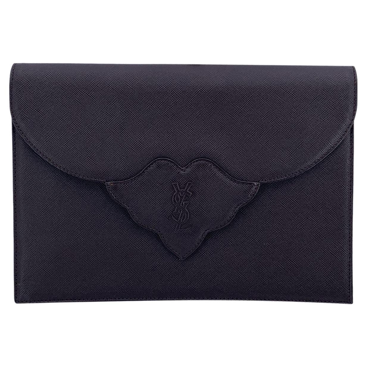 Yves Saint Laurent Vintage Braunes Leder YSL Logo Flap Clutch Tasche im Angebot