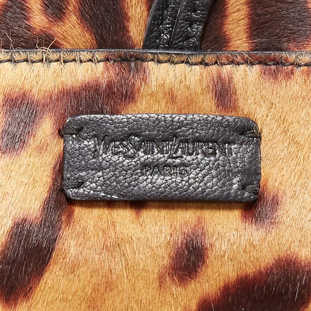 YVES SAINT LAURENT Vintage brown leopard horsehair pom pom wrap clutch 6