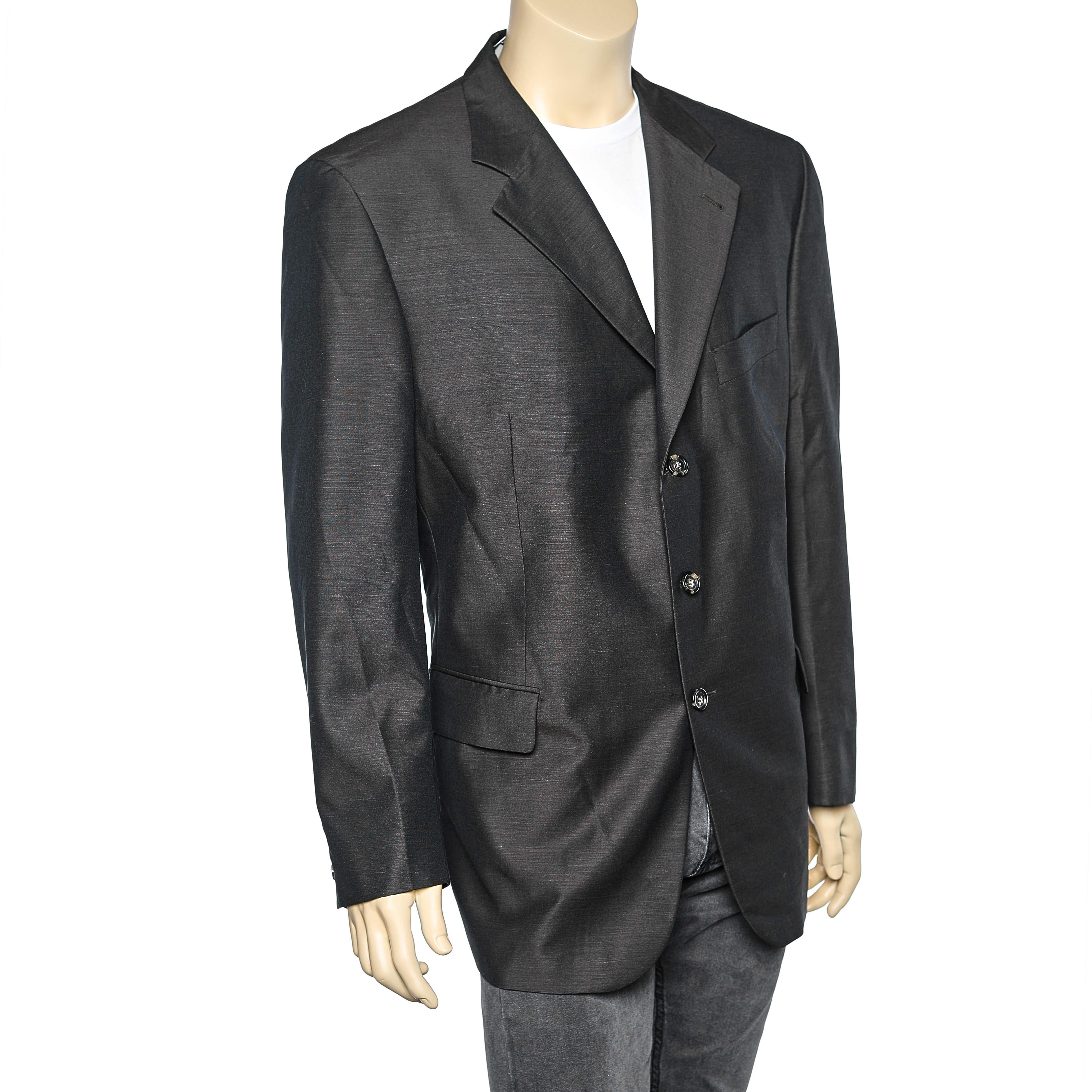 Black Yves Saint Laurent Vintage Brown Silk & Wool Button Front Blazer 4XL For Sale