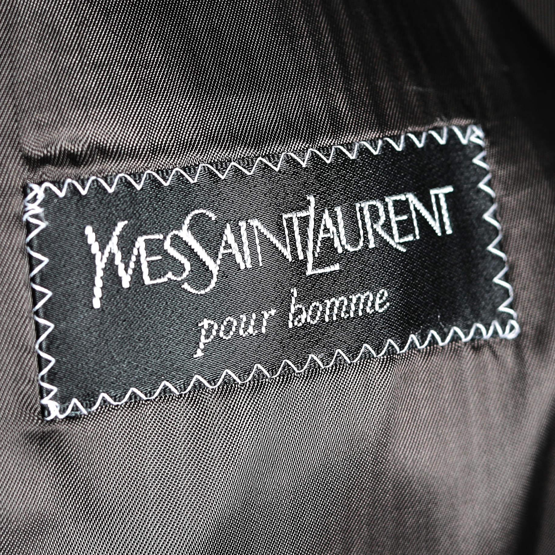 Yves Saint Laurent Vintage Brown Silk & Wool Button Front Blazer 4XL For Sale 1