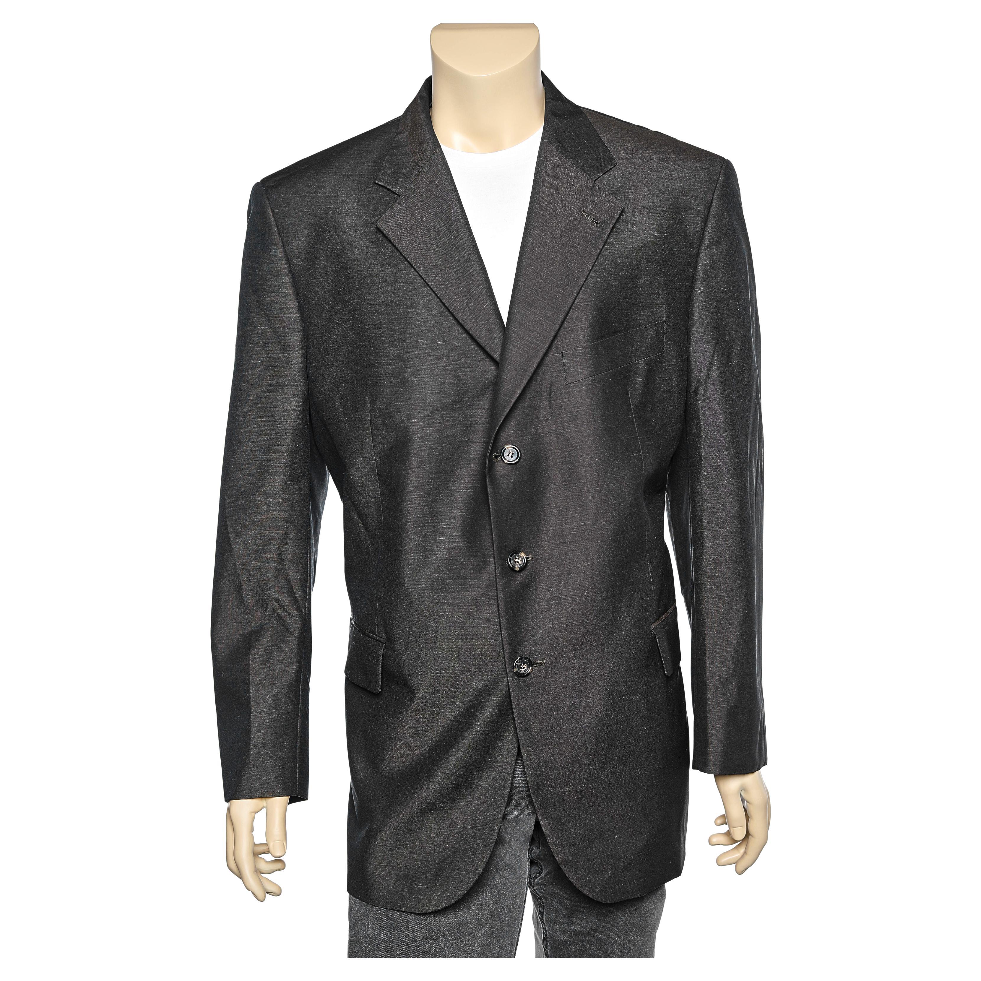 Yves Saint Laurent Vintage Brown Silk & Wool Button Front Blazer 4XL For Sale