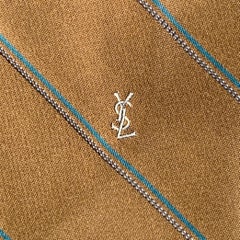YVES SAINT LAURENT Vintage Brown Teal Diagonal Stripe Silk Skinny Tie