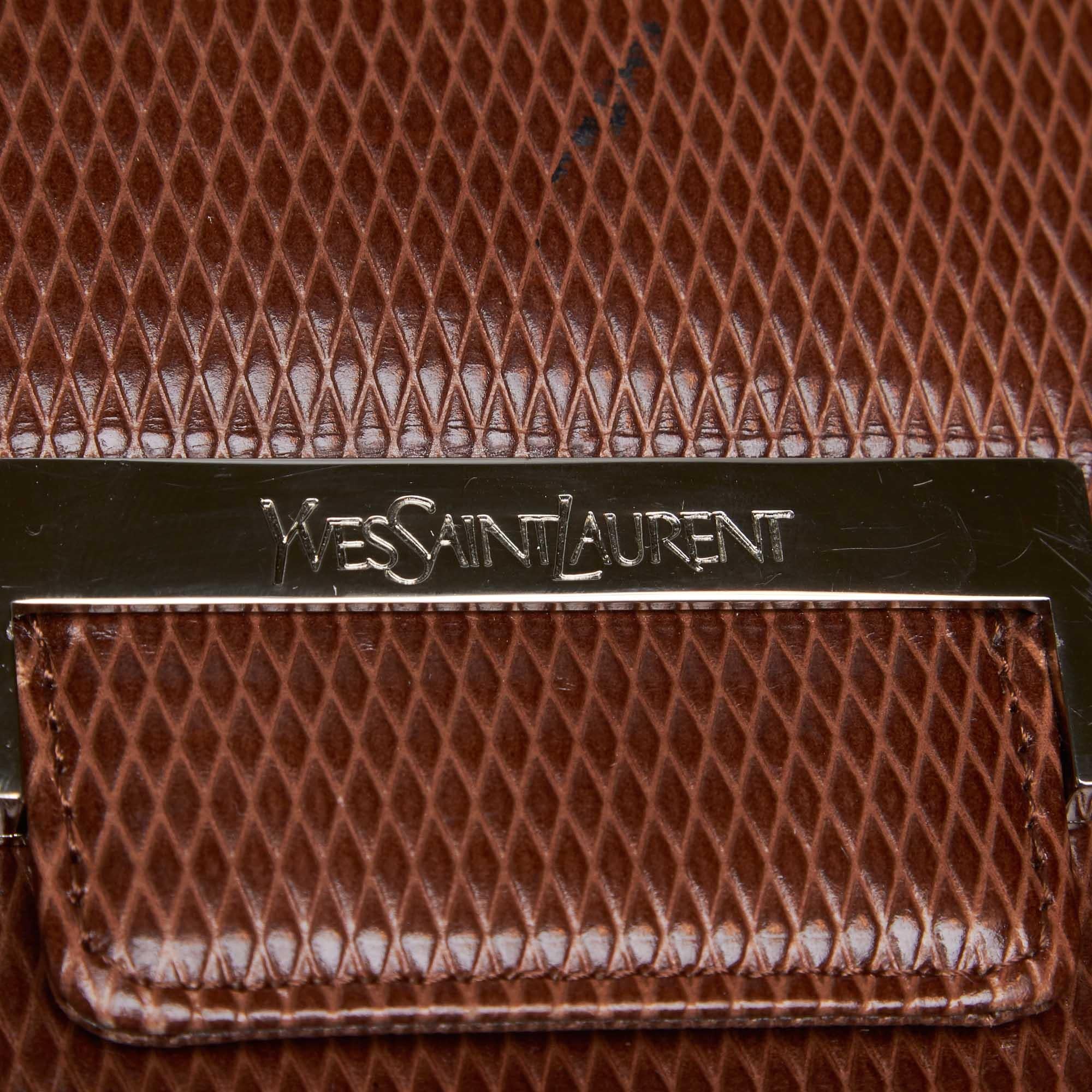 Yves Saint Laurent Vintage Brown Textured Leather Shoulder Bag For Sale 3