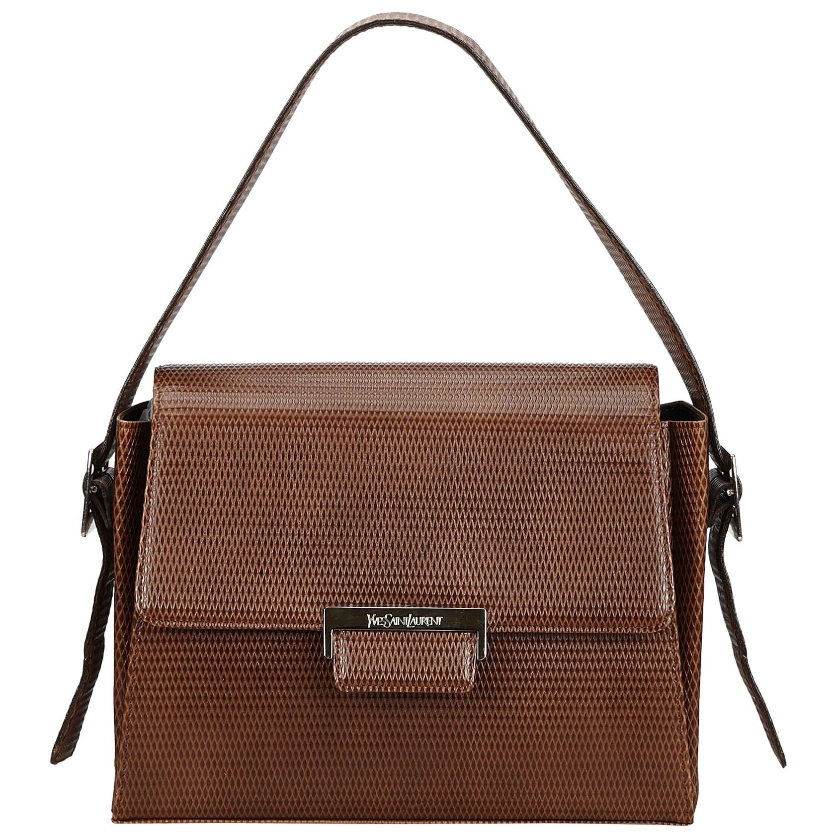 Yves Saint Laurent Vintage Brown Textured Leather Shoulder Bag For Sale