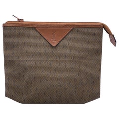 Yves Saint Laurent Vintage Brown Textured Vinyl Clutch Zip Pouch