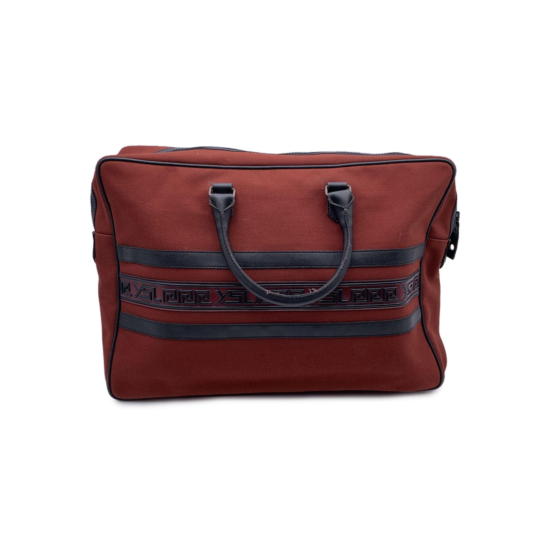 Yves Saint Laurent Vintage Burgundy Canvas Travel Weekend Bag In Good Condition In Rome, Rome