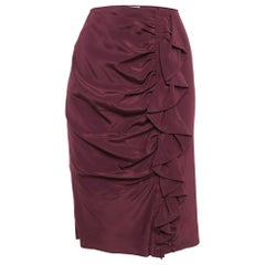 Yves Saint Laurent Vintage Borgogna in seta increspata al ginocchio M. I.