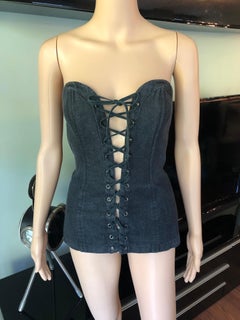 Yves Saint Laurent Vintage Bustier Denim Lace Up Corset Top