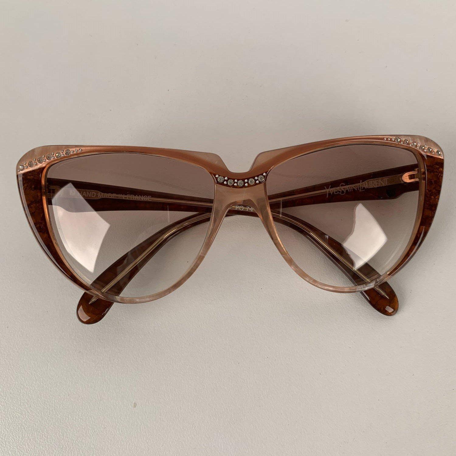 Yves Saint Laurent Vintage Cat Eye Sunglasses Rhinestones 8 704 PO 74 In Excellent Condition In Rome, Rome