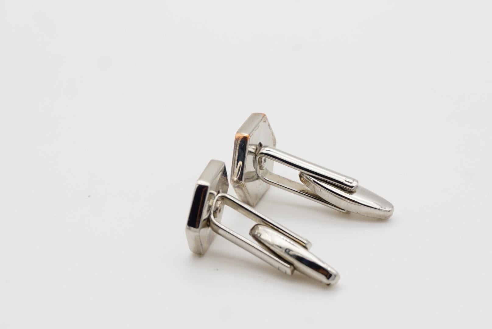 Yves Saint Laurent Vintage Classic Logo Hallmark YSL Hexagon Silver Cufflinks For Sale 5