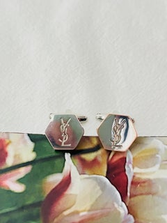 Yves Saint Laurent Vintage Classic Logo Hallmark YSL Hexagon Silver Cufflinks
